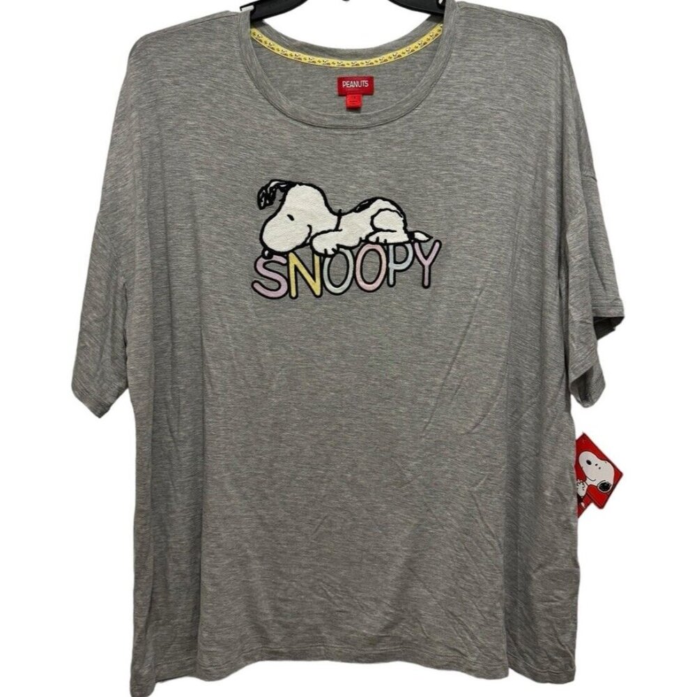 Peanuts Snoopy Character Soft Pajama Shirt Top Women 1X Cute Gray NWT